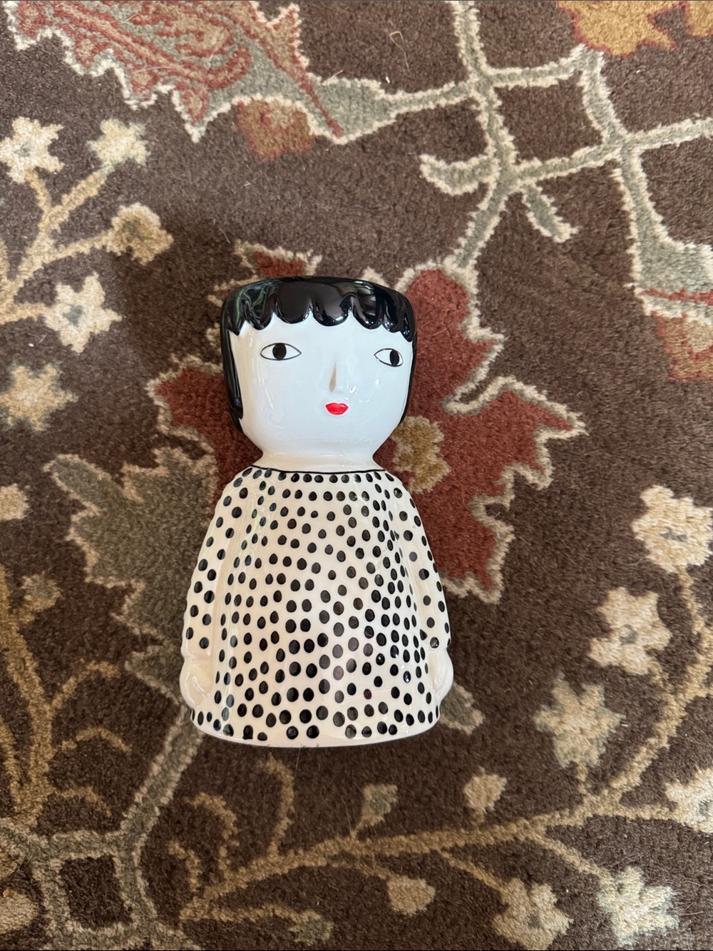 Anthropologie Ceramic Polka Dot Doll Vase - Black & White